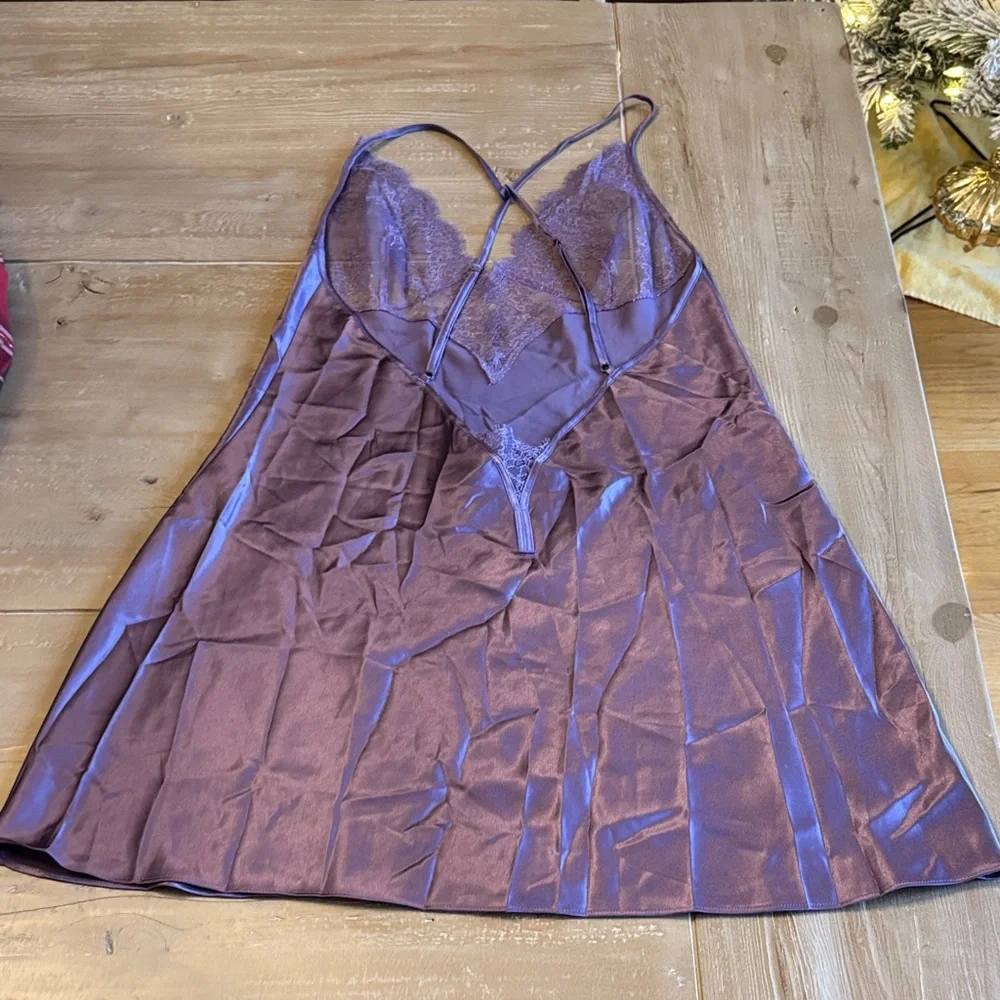Victoria's Secret Lavender Satin Lace Slip Dress Lingerie - Large - Like New - Picture 7 of 14